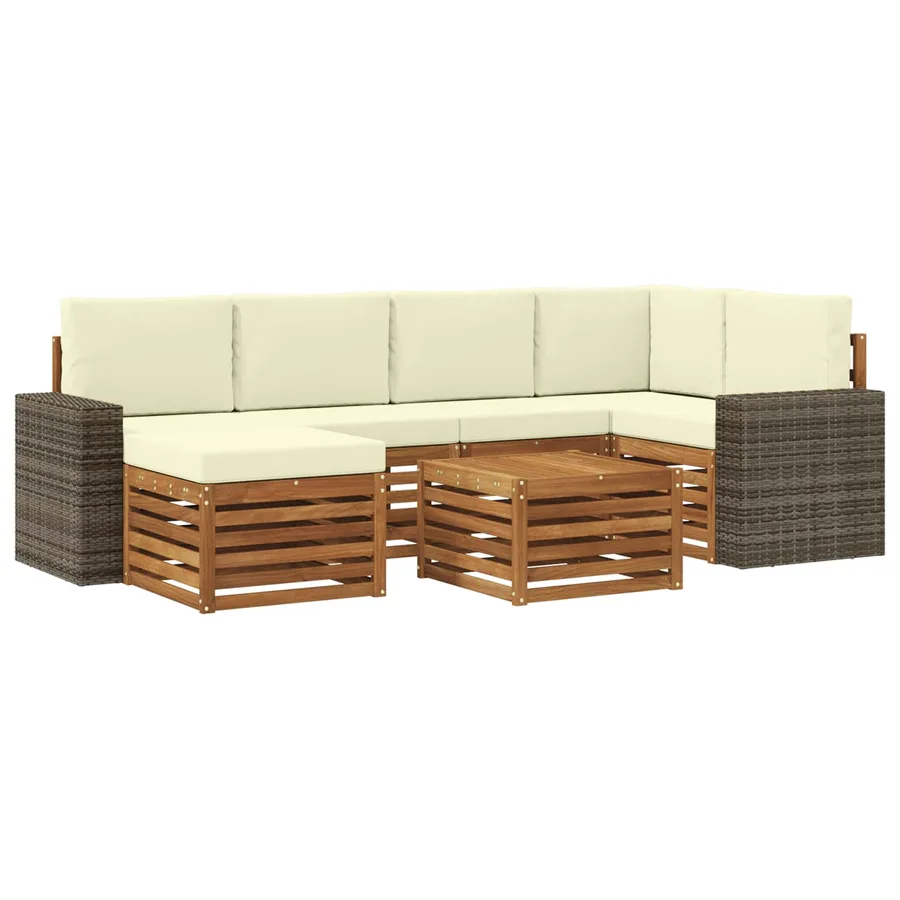 Ensemble de canapé d'angle avec coussin 7 pcs Naturel et Crème - 2