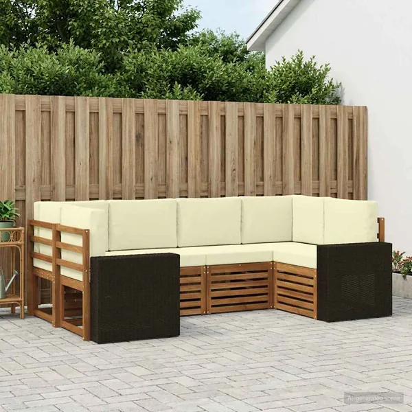 Ensemble de canapé d'angle 6 pcs Naturel et Crème Polyester