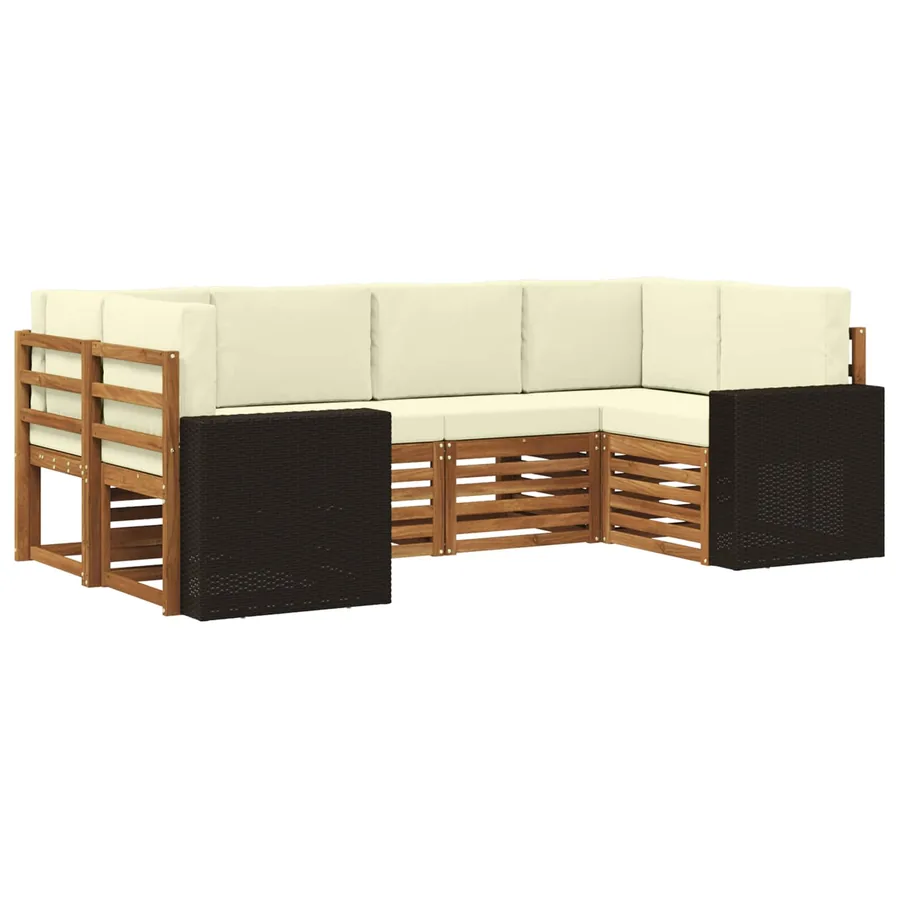 Ensemble de canapé d'angle 6 pcs Naturel et Crème Polyester - 2