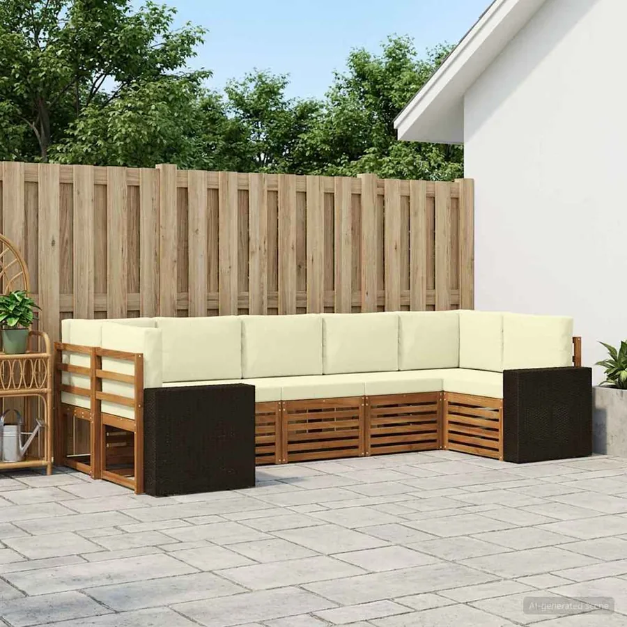 Ensemble de canapé d'angle 7 pcs Naturel et Crème Polyester