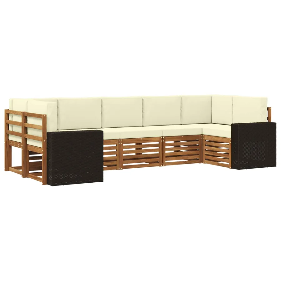 Ensemble de canapé d'angle 7 pcs Naturel et Crème Polyester - 2