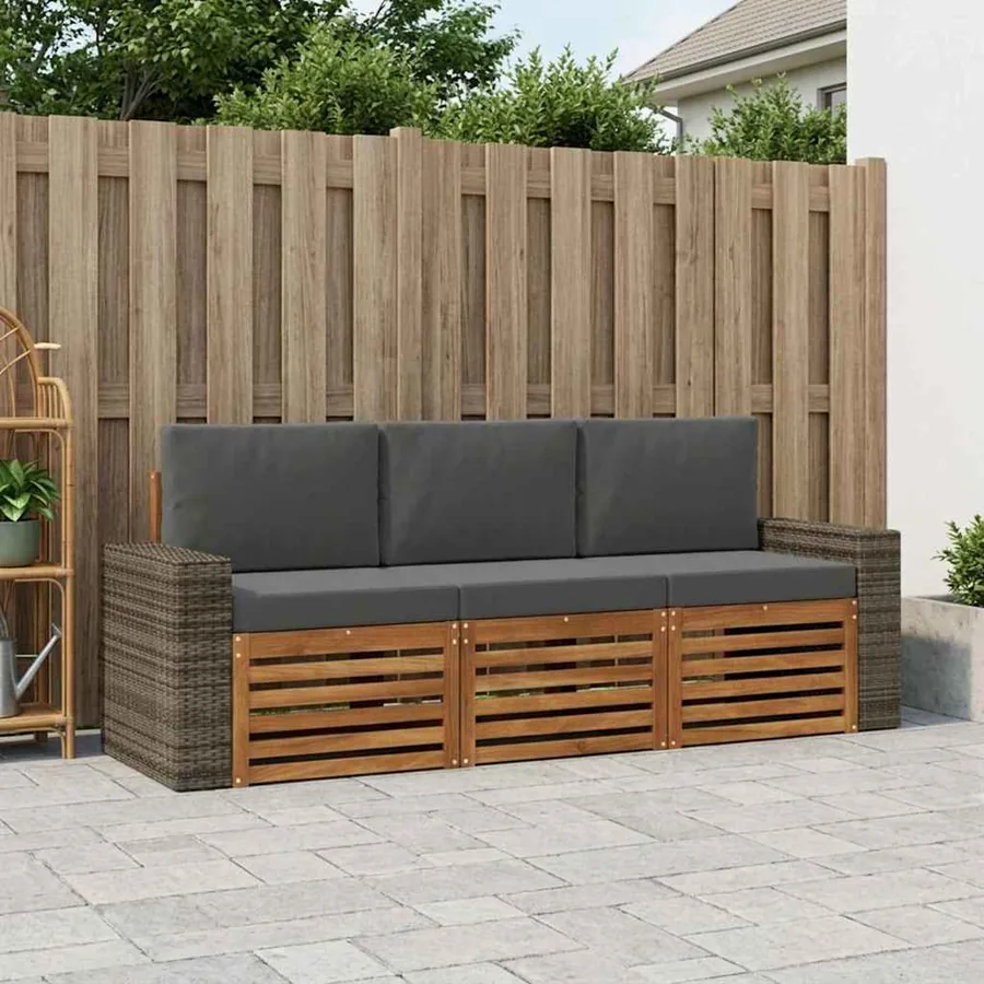 Ensembles de canapés avec coussin 3 pcs Bois d'Acacia Massif
