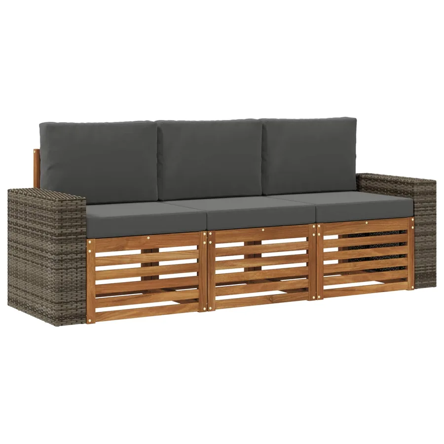 Ensembles de canapés avec coussin 3 pcs Bois d'Acacia Massif - 2