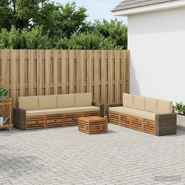 Ensembles de canapés avec coussin 9 pcs Bois d'Acacia Massif