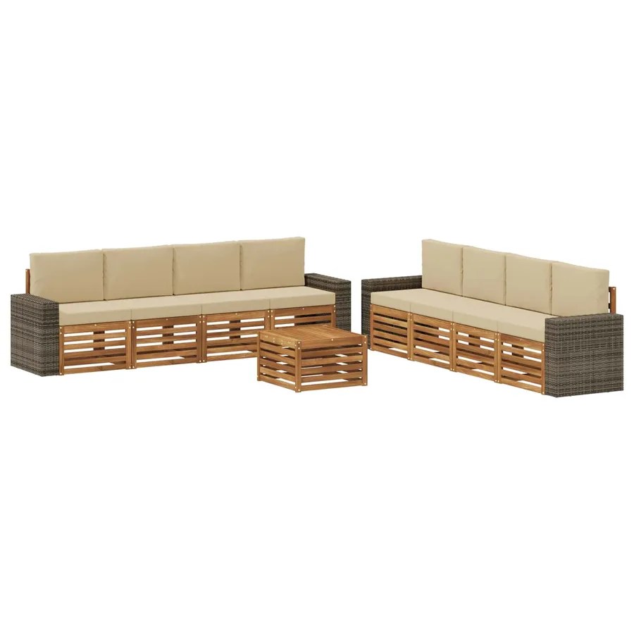Ensembles de canapés avec coussin 9 pcs Bois d'Acacia Massif - 2