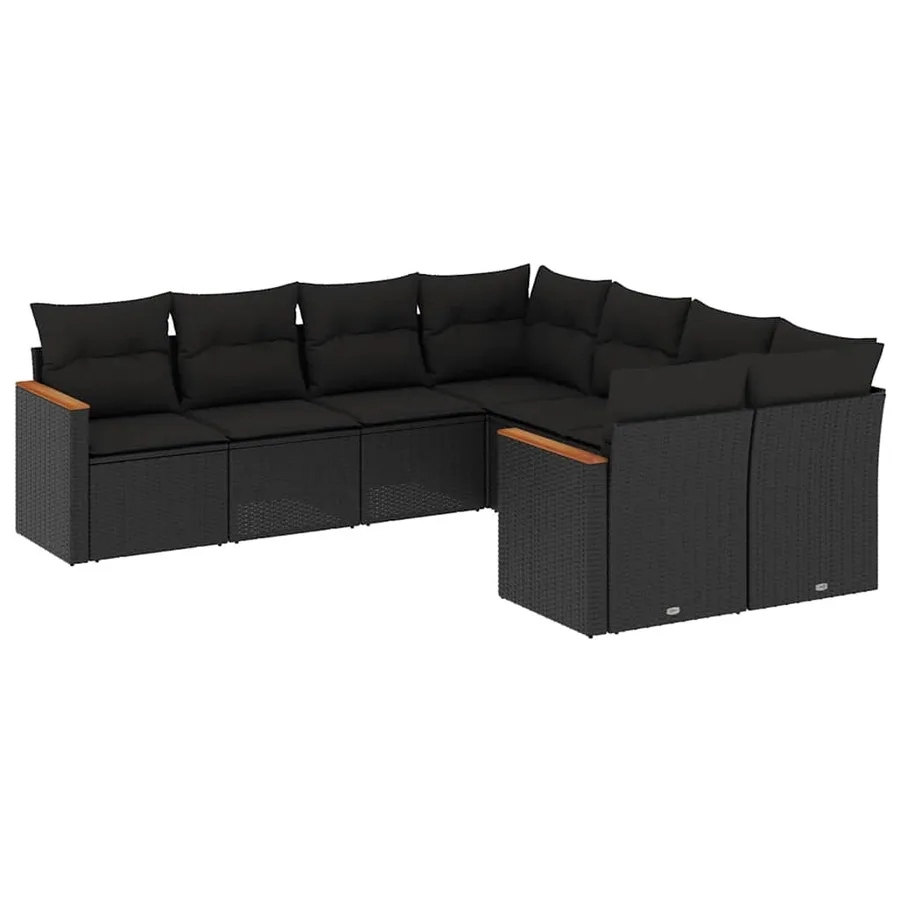 Salon de jardin 8 pcs avec coussins noir résine tressée - 2