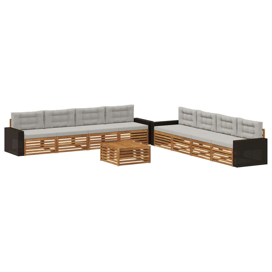 Ensemble de canapés d'extérieur 9 pcs Naturel et gris clair - 2