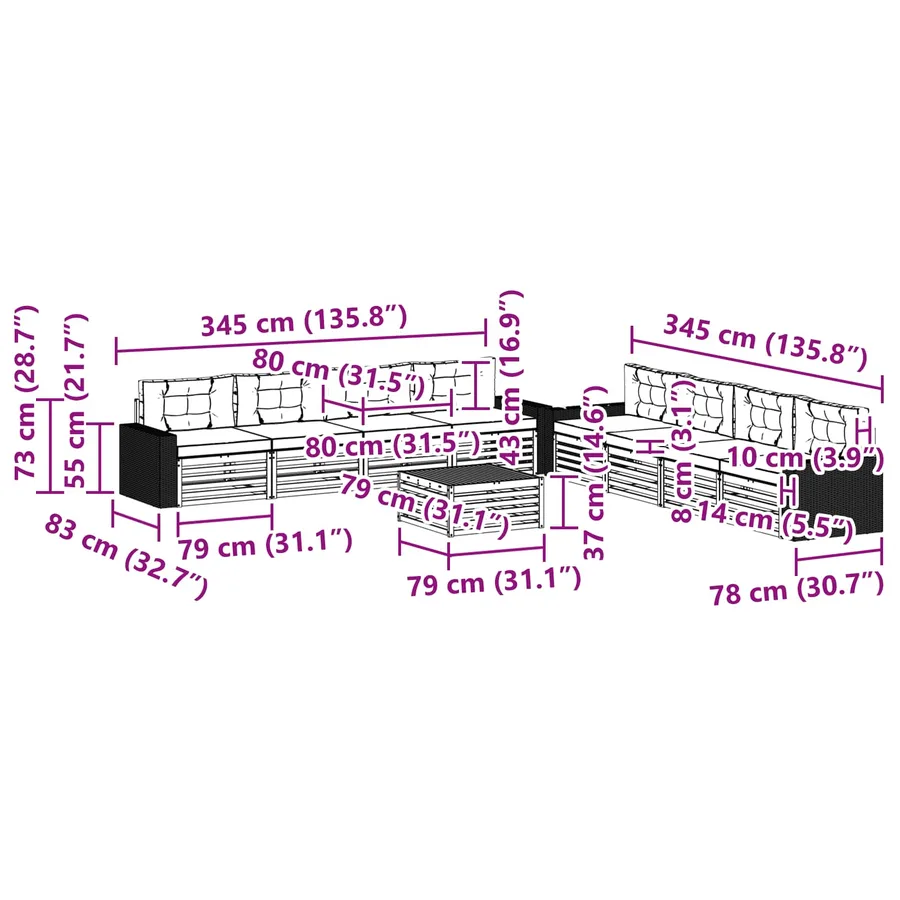 Ensemble de canapés d'extérieur 9 pcs Naturel et gris clair - 7