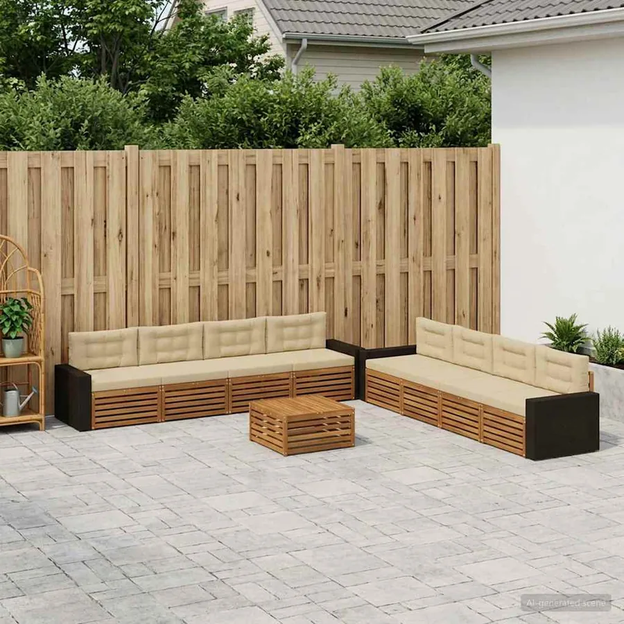 Ensemble de canapés d'extérieur 9 pcs Naturel et Beige