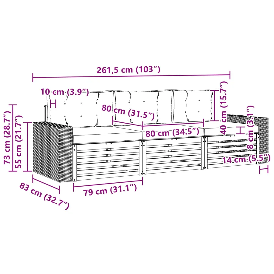 Ensemble de canapés d'extérieur 3 pcs Naturel et Anthracite - 6