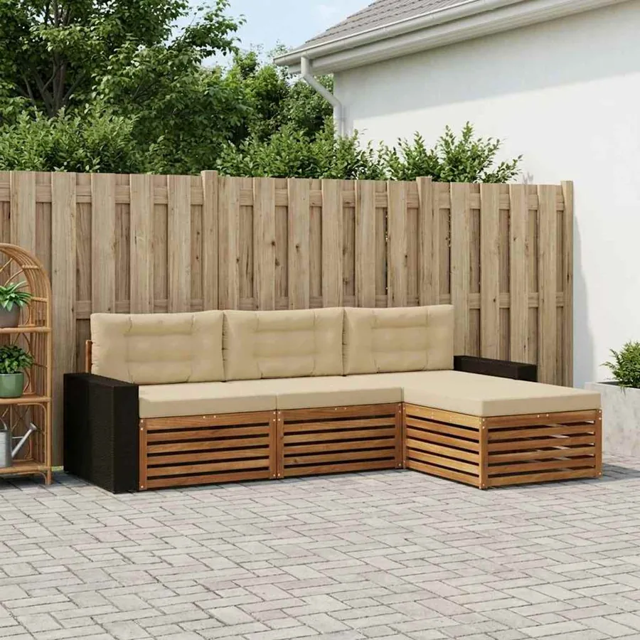 Ensemble de canapés d'extérieur 4 pcs Naturel et Beige