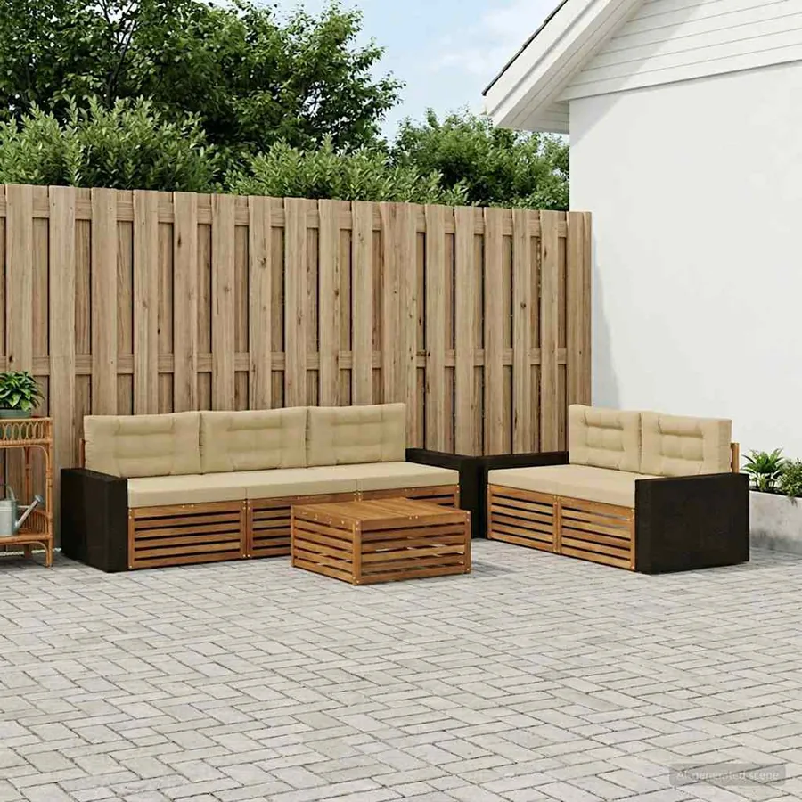 Ensemble de canapés d'extérieur 6 pcs Naturel et Beige