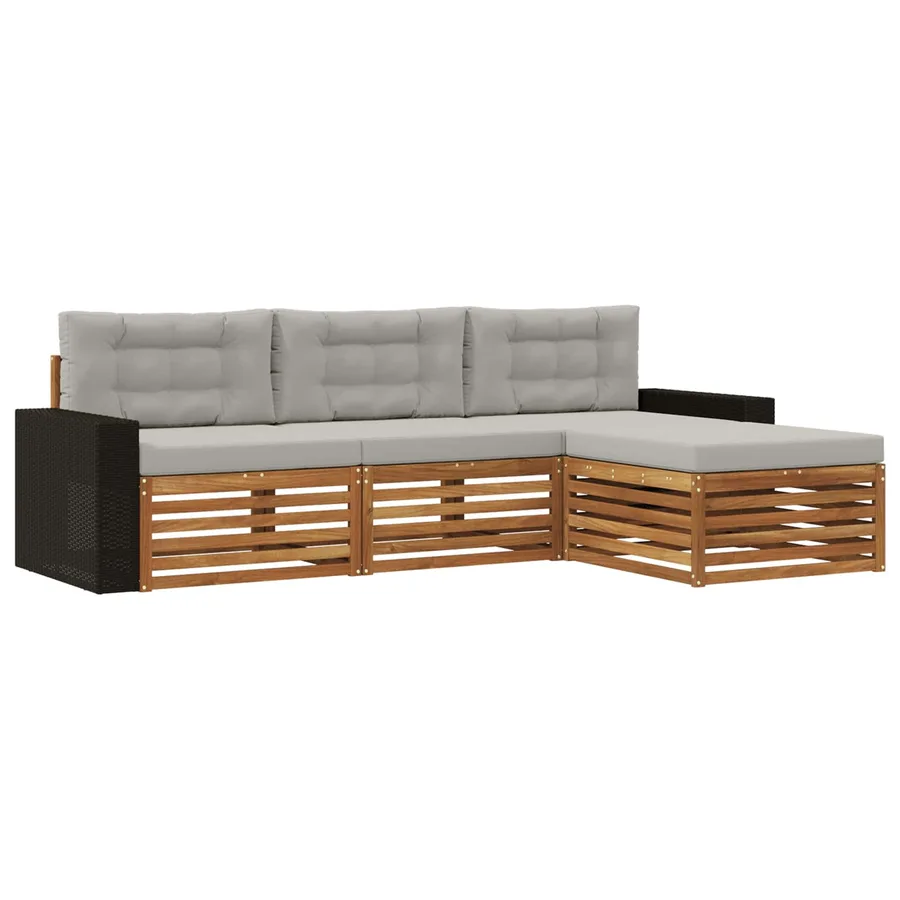 Ensemble de canapés d'extérieur 4 pcs Naturel et gris clair - 2