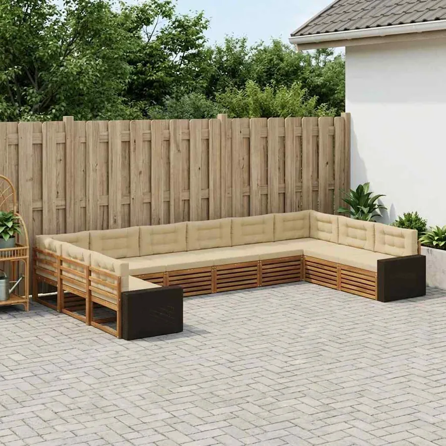 Ensembles de canapés avec coussin 10 pcs Bois d'Acacia Massif