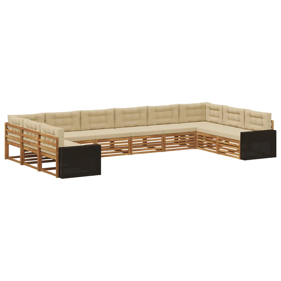 Ensembles de canapés avec coussin 10 pcs Bois d'Acacia Massif - 2