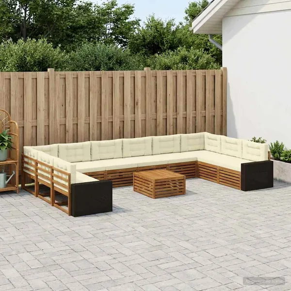 Ensembles de canapés avec coussin 11 pcs Bois d'Acacia Massif
