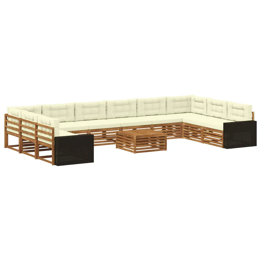 Ensembles de canapés avec coussin 11 pcs Bois d'Acacia Massif - 2