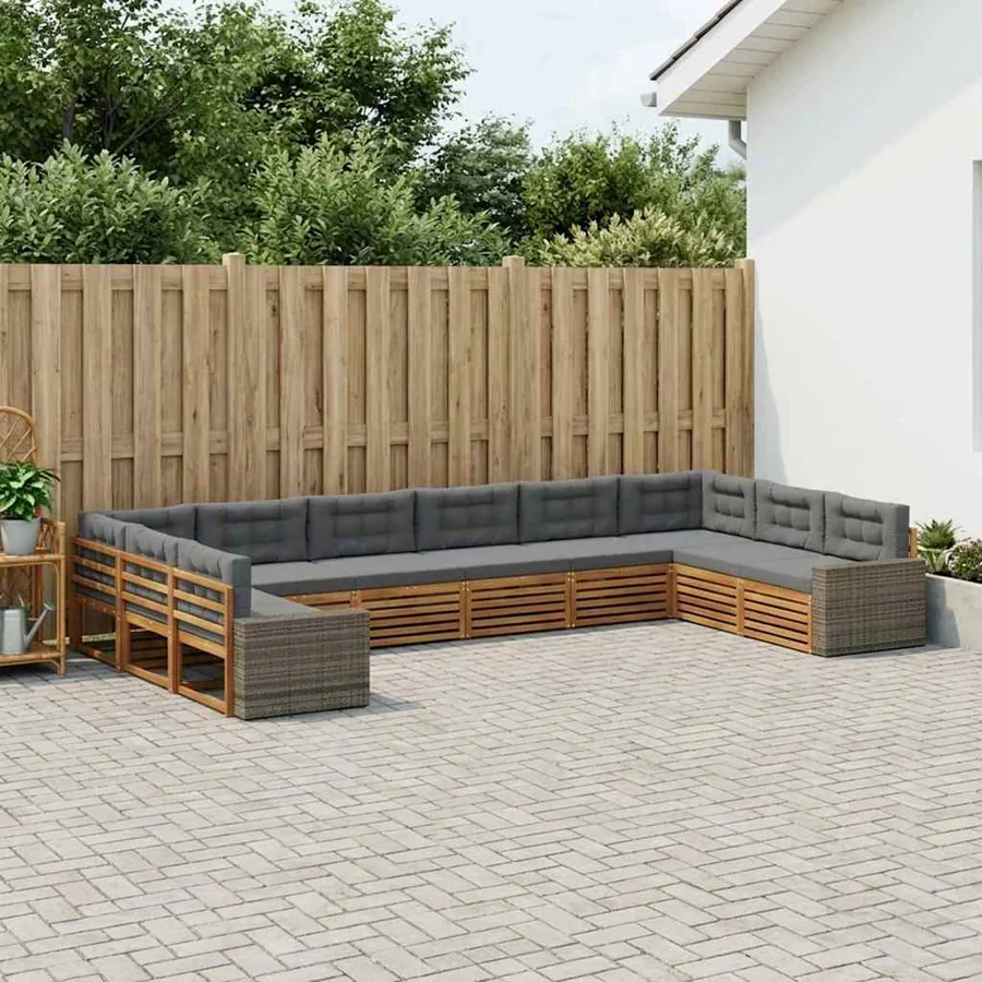 Ensembles de canapés avec coussin 10 pcs Bois d'Acacia Massif