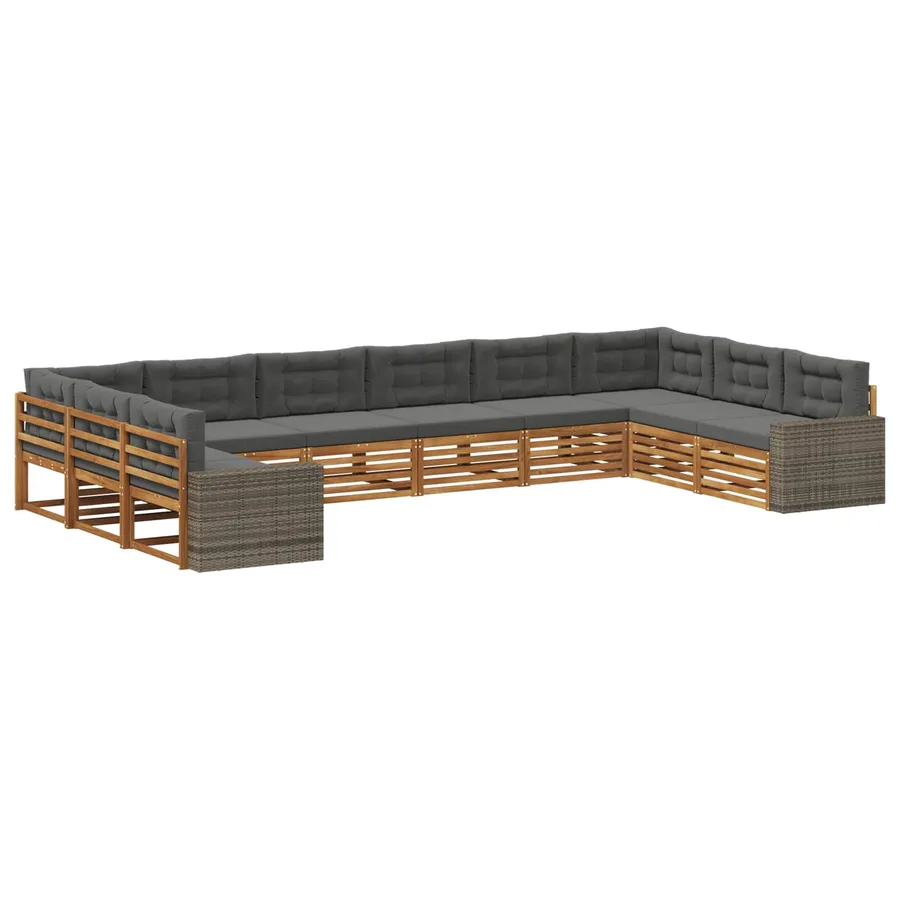 Ensembles de canapés avec coussin 10 pcs Bois d'Acacia Massif - 2