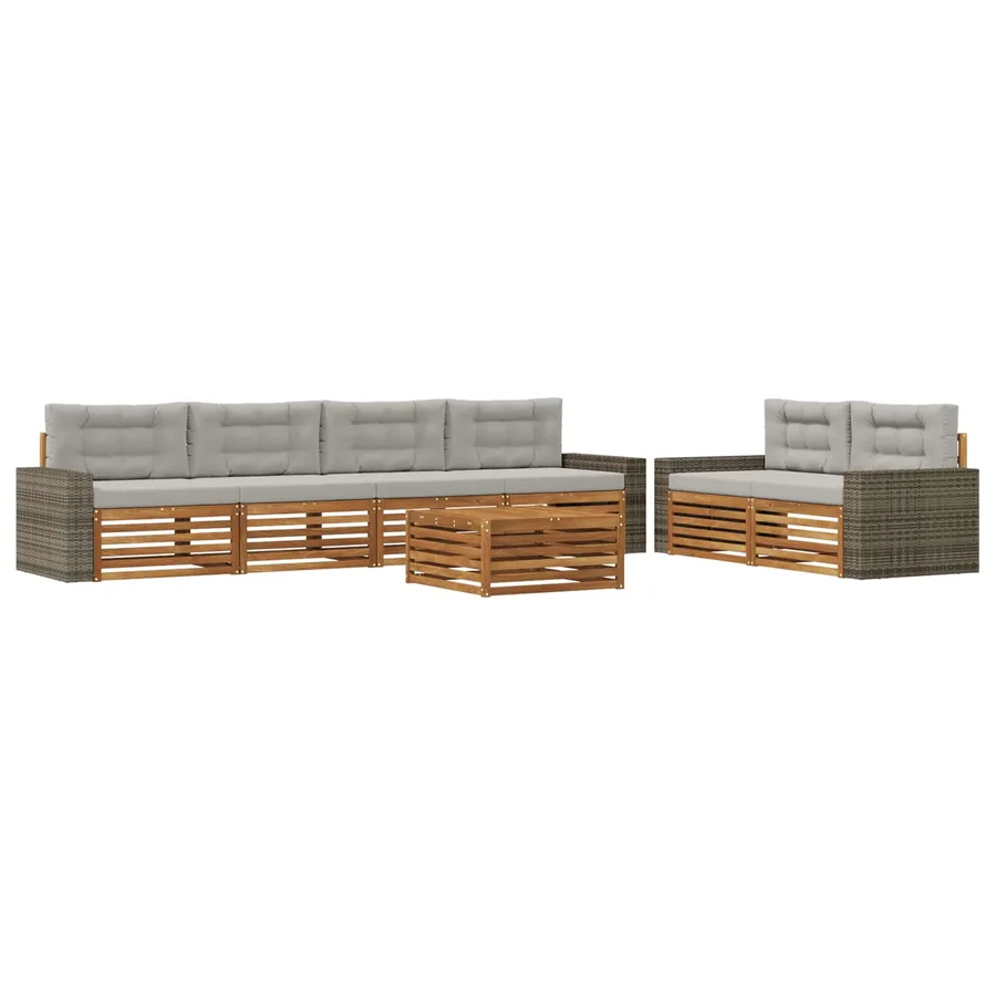 Ensemble de canapés d'extérieur 7 pcs Naturel et gris clair - 2