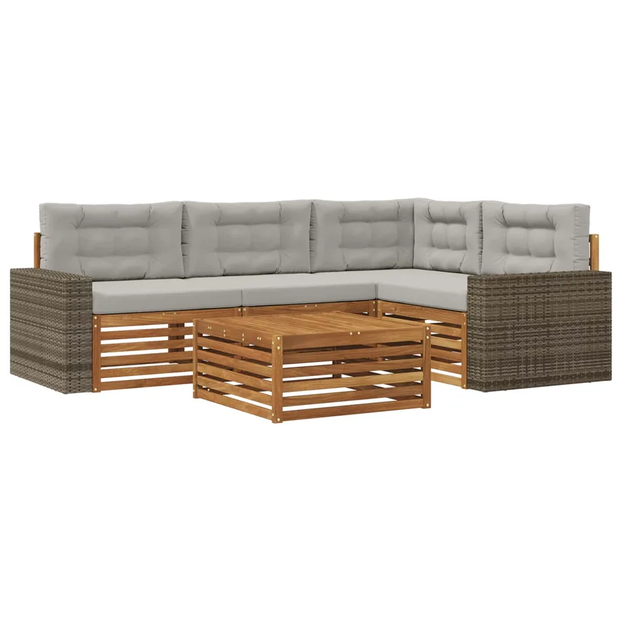 Ensemble de canapés d'extérieur 5 pcs Naturel et gris clair - 2