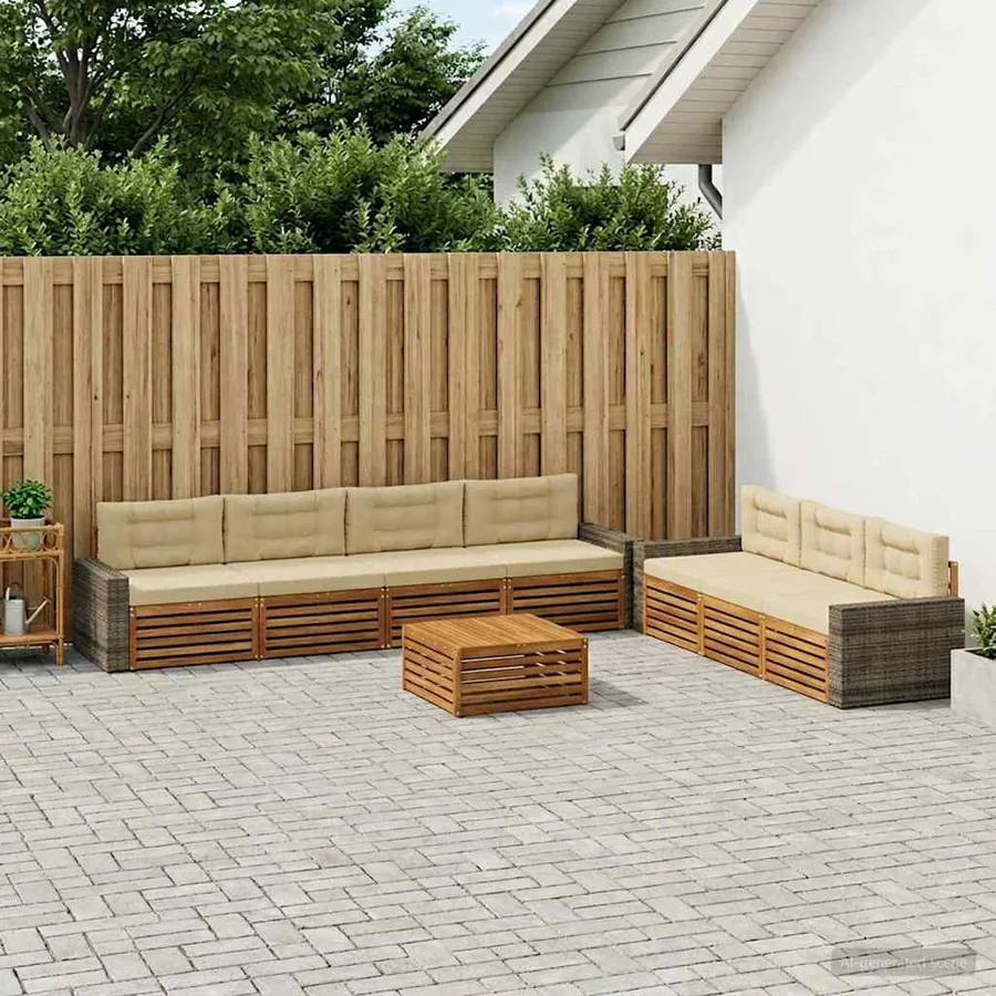 Ensemble de canapés d'extérieur 8 pcs Naturel et Beige