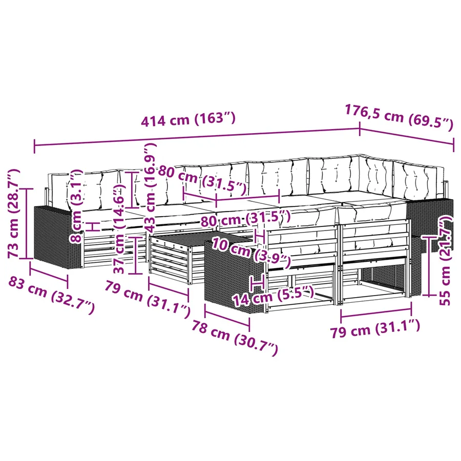 Ensemble de canapés d'extérieur avec coussin 9 pcs - 8