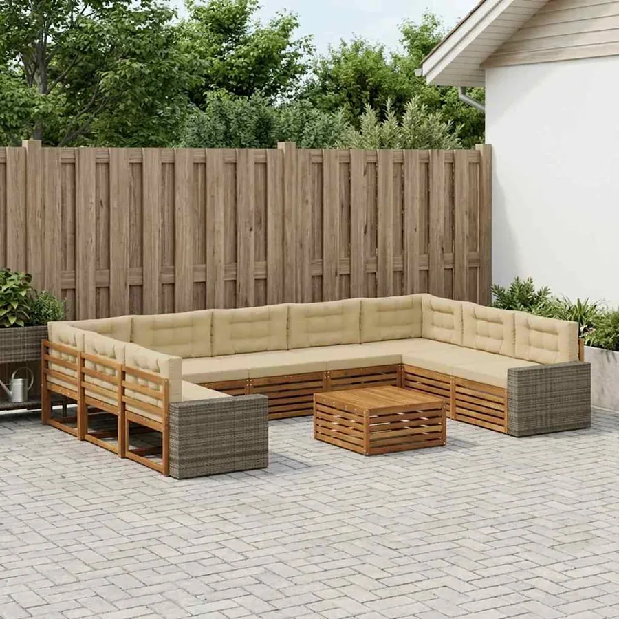 Ensemble de canapés d'extérieur 10 pcs Naturel et Beige