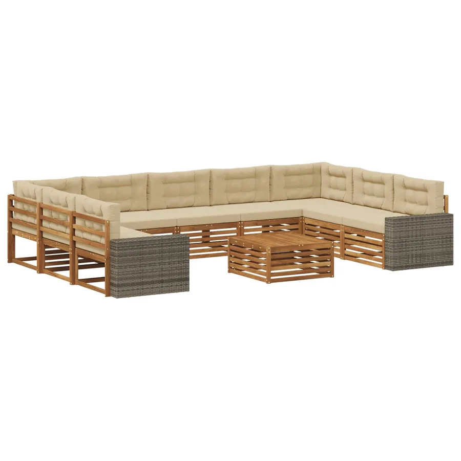Ensemble de canapés d'extérieur 10 pcs Naturel et Beige - 2