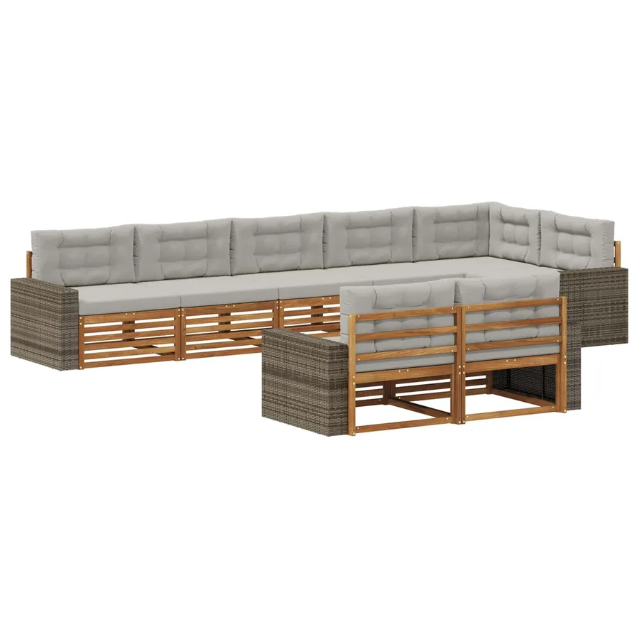 Ensemble de canapés d'extérieur 8 pcs Naturel et gris clair - 2