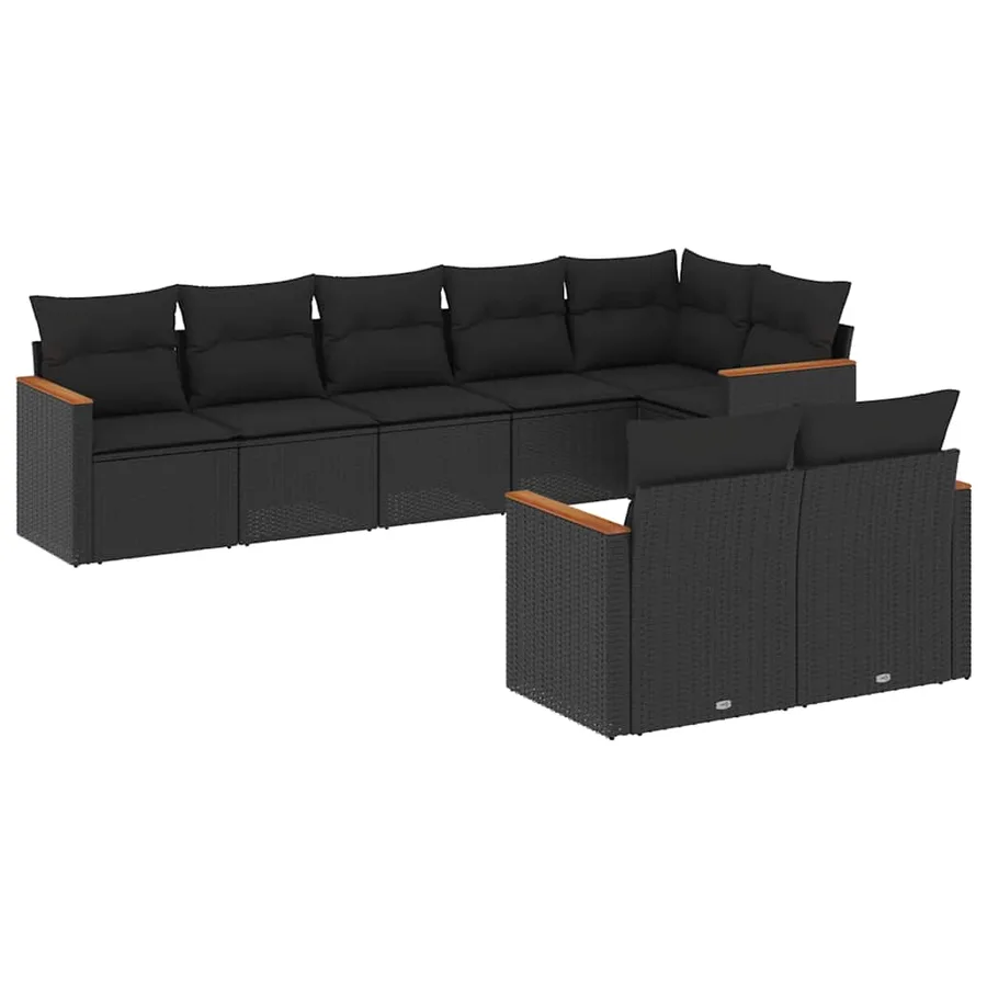 Salon de jardin 8 pcs avec coussins noir résine tressée - 2