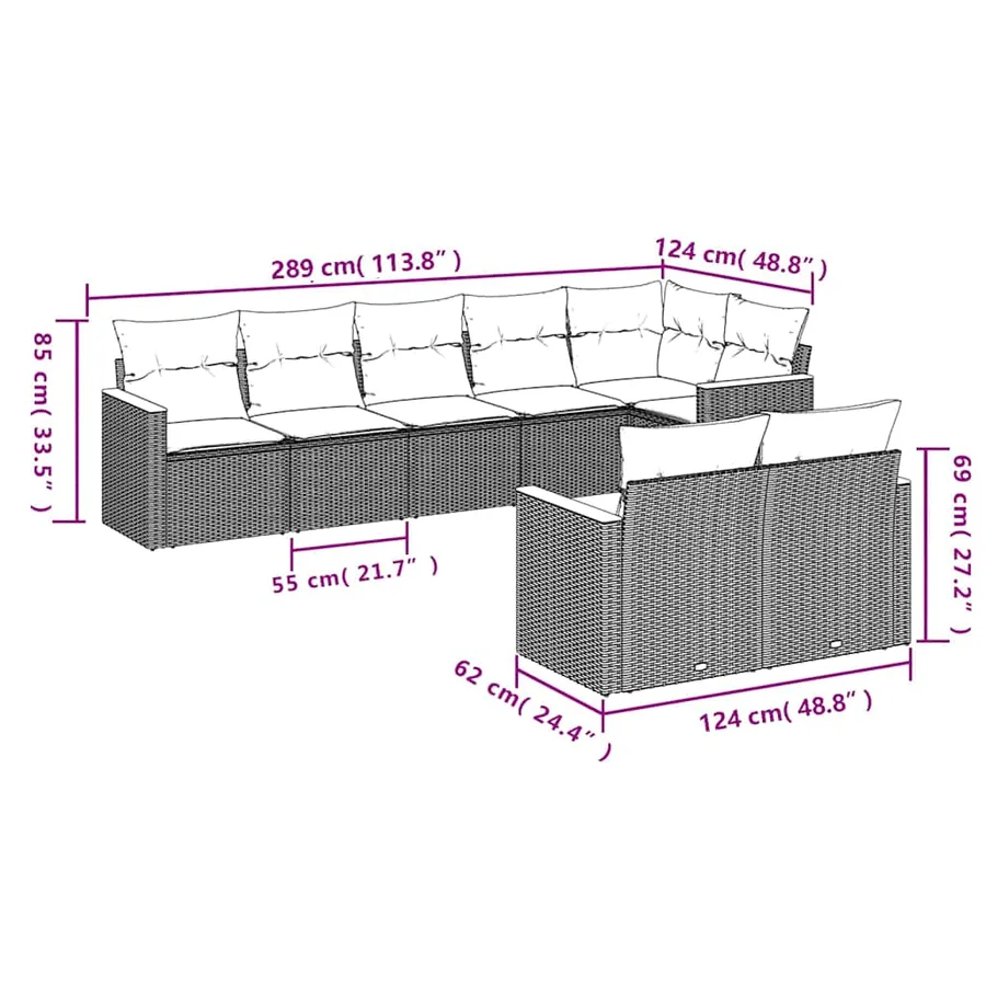 Salon de jardin 8 pcs avec coussins noir résine tressée - 7