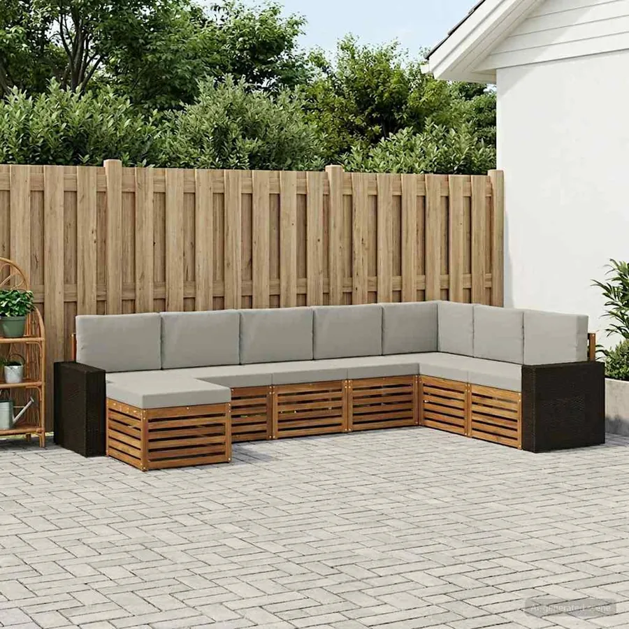 Ensemble de canapés d'extérieur 8 pcs Naturel et gris clair