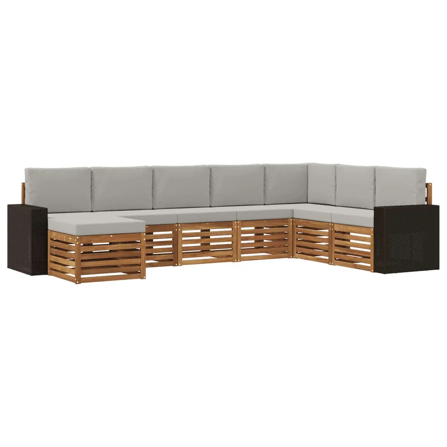 Ensemble de canapés d'extérieur 8 pcs Naturel et gris clair - 2