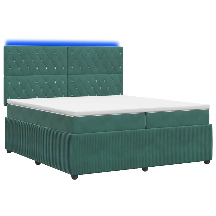 Lit boxspring LED avec matelas Vert foncé 200 x 200 cm Velours