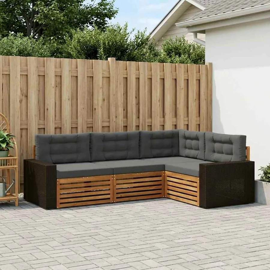 Ensemble de canapés d'extérieur 4 pcs Naturel et Anthracite