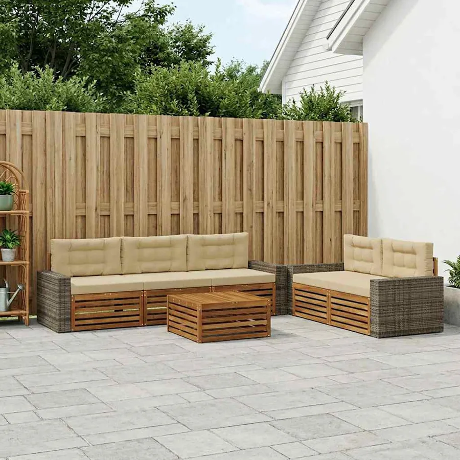 Ensemble de canapés d'extérieur 6 pcs Naturel et Beige