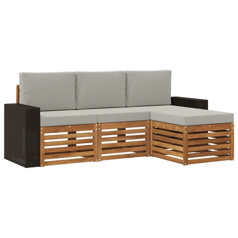 Ensemble de canapés d'extérieur 4 pcs Naturel et gris clair - 2