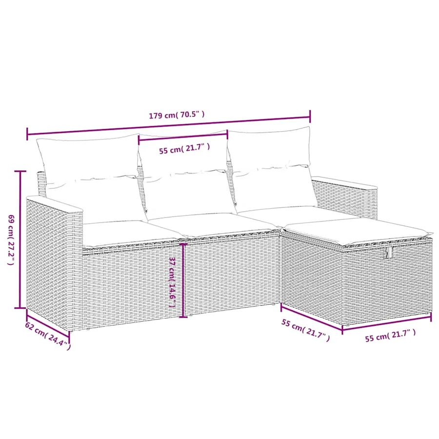 Salon de jardin 4 pcs avec coussins noir résine tressée - 4