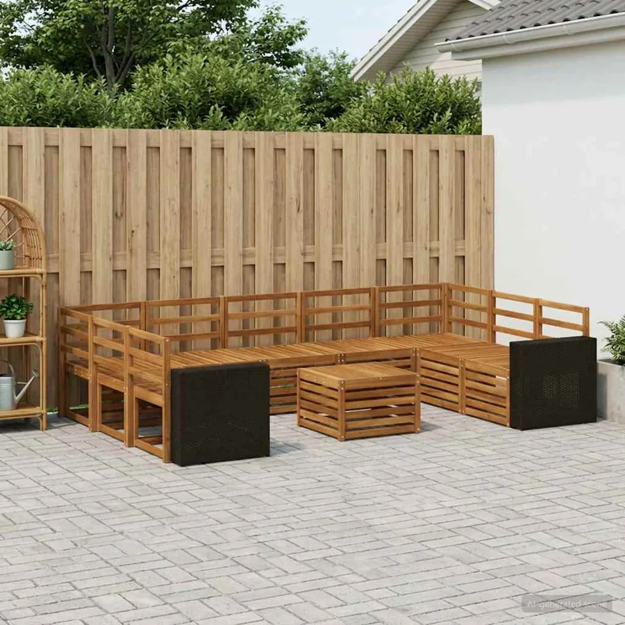 Ensembles de canapés 10 pcs Naturel Bois d'Acacia Massif