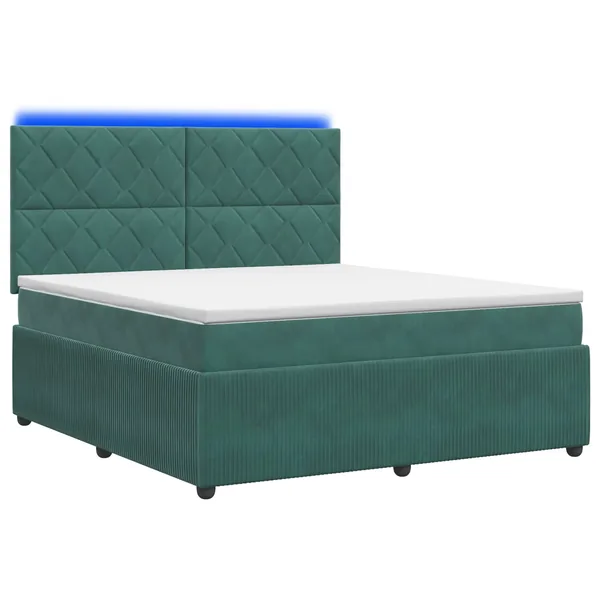 Lit boxspring LED avec matelas Vert foncé 140 x 200 cm Velours