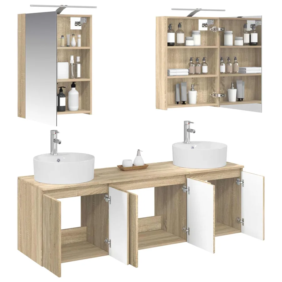Ensemble d'armoire de salle de bain 5 pcs Chêne Sonoma - 3