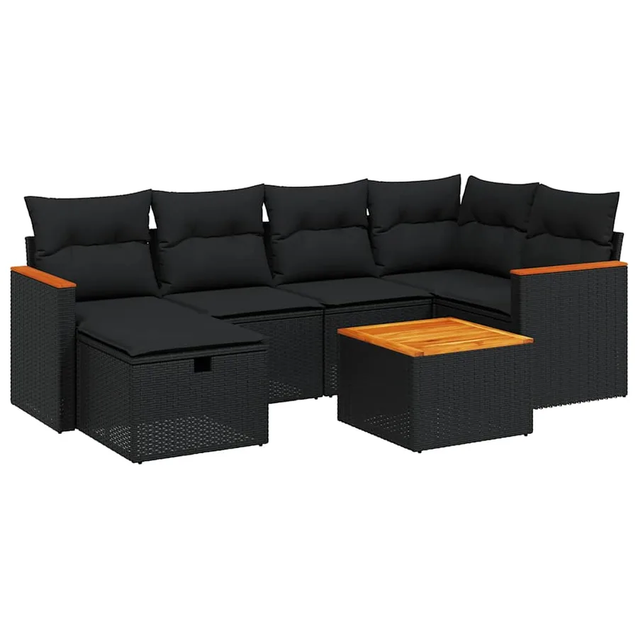 Salon de jardin 7 pcs avec coussins noir résine tressée 62 x 62 x 69 cm - 56,8 kg - 2