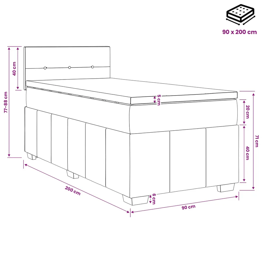 Lit boxspring avec matelas Bleu 90 x 200 cm Tissu - 11