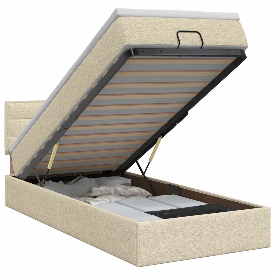 Lit ottoman avec matelas Crème 100 x 200 cm Tissu