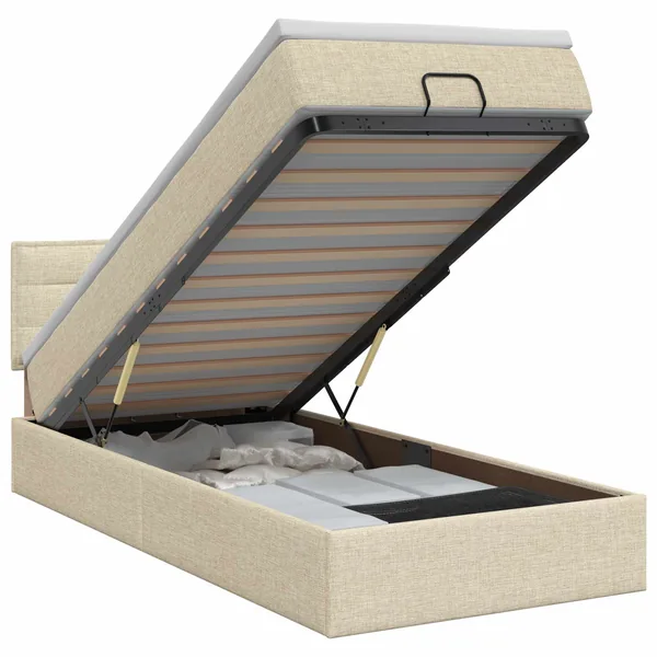Lit ottoman avec matelas Crème 100 x 200 cm Tissu