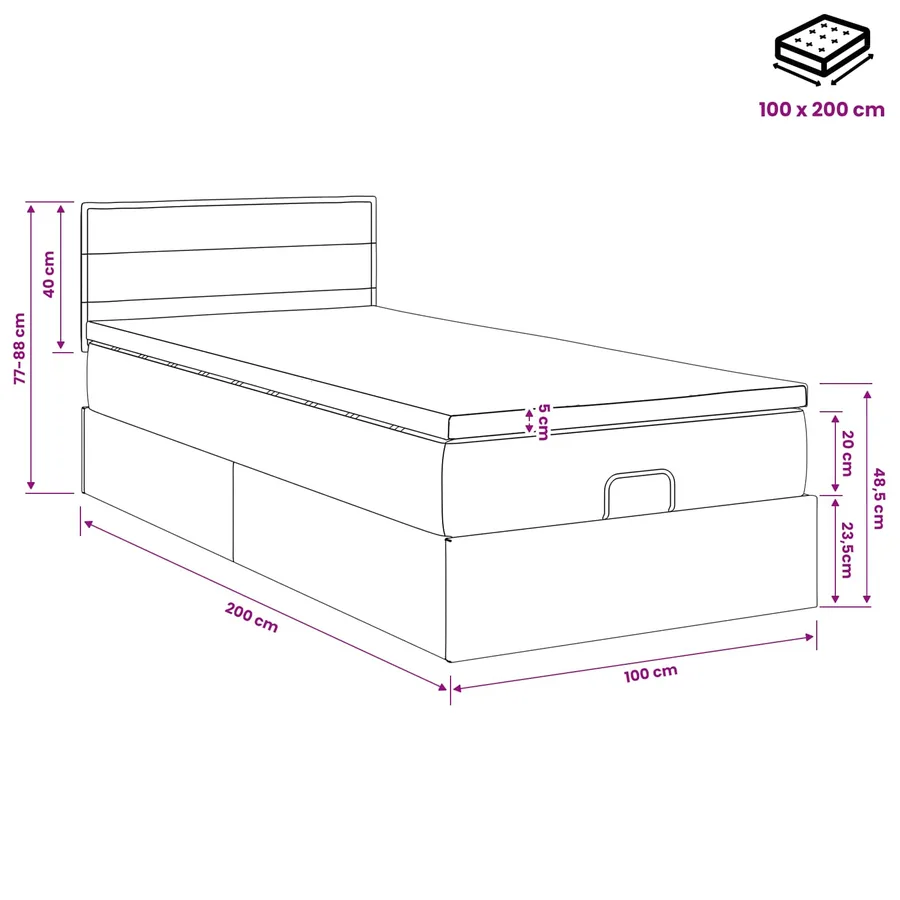 Lit ottoman avec matelas Crème 100 x 200 cm Tissu - 11