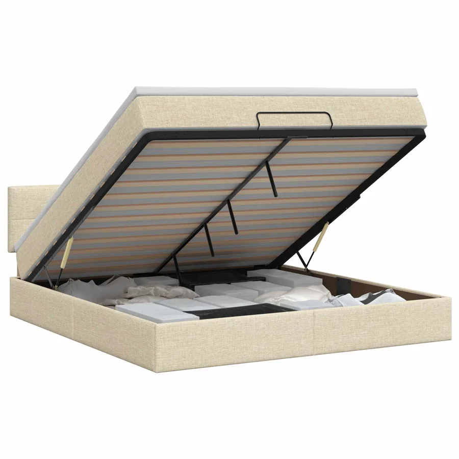 Lit ottoman avec matelas Crème 160 x 200 cm Tissu