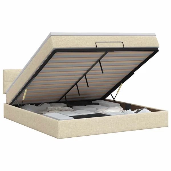 Lit ottoman avec matelas Crème 160 x 200 cm Tissu