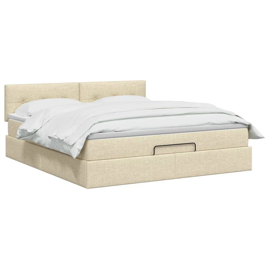 Lit ottoman avec matelas Crème 160 x 200 cm Tissu - 2